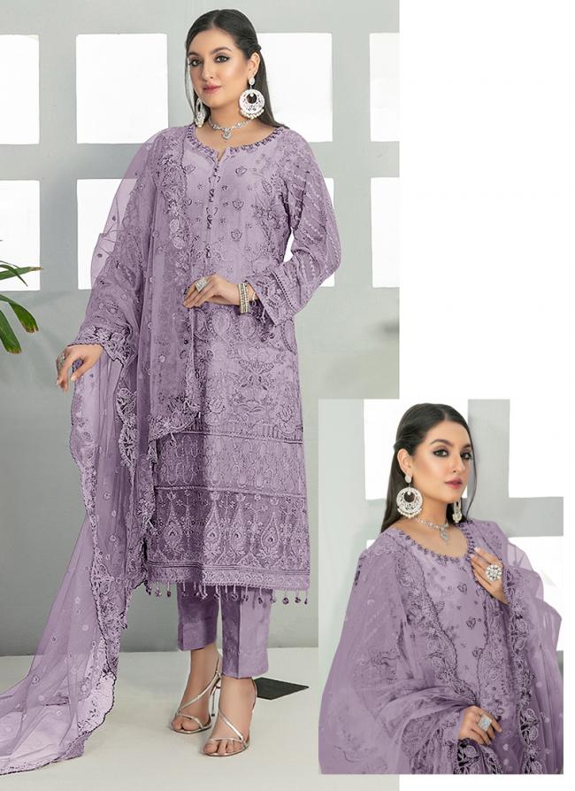 Fox Georgette Light Purple Festival Wear Embroidery Work Pakistani Suit 